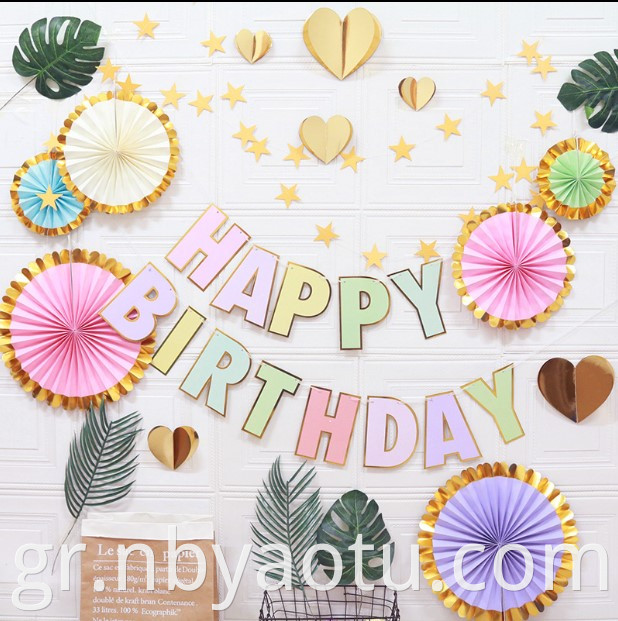 Pastel Macaroon Paper Banner Garland Fan Party Decoration Happy Birthday Party Set